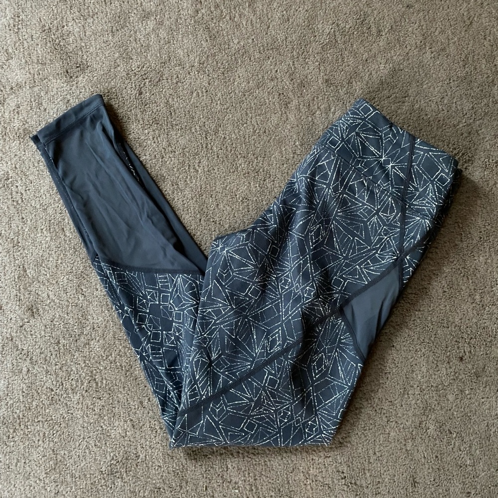 Zella Grey/neon yellow Leggings with mesh cut outs Size Small